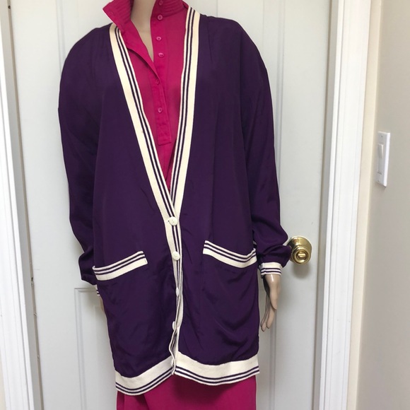 VTG 80s Moods by Krista Purple Letterman Sweater Style Jacket Blazer Oversized - Picture 1 of 7